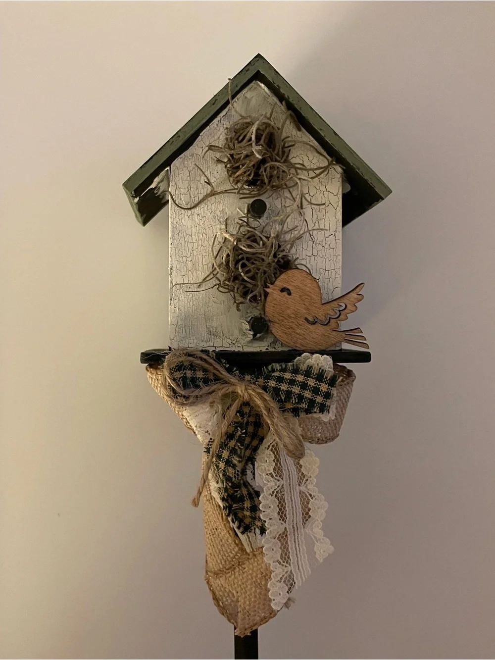 Decorative Birdhouse Tabletop Accent in Green and White